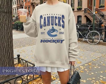 Felpa girocollo Vancouver Canucks, felpa vintage da hockey Vancouver, maglietta da hockey Vancouver, felpa con cappuccio da hockey Canucks