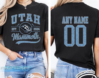 Personalisiertes Utah Mammut-Sweatshirt, Utah Mammoth Rundhalsausschnitt, Utah Hockey-Shirt, kundenspezifisches Hockey-Shirt, Hockey-Nummern-Shirt