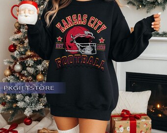 Vintage Style Kansas City Football Crewneck Sweatshirt, Kansas City Football Sweatshirt, Womens Men Kansas City Shirt Gift