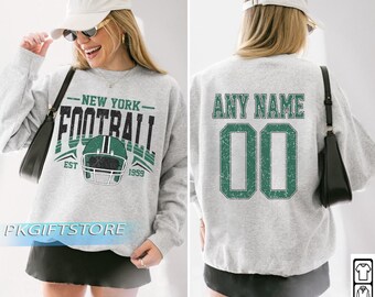 Moletom com gola redonda estilo vintage retrô dos anos 80 do New York Football, camiseta do New York Football, presentes para fãs do Jets Sunday Football