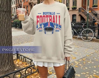 Bluza z kapturem w stylu vintage z motywem futbolu amerykańskiego Buffalo, bluza z kapturem z okrągłym dekoltem Buffalo Bill, Buffalo Nowy Jork, prezent dla fana Buffalo Bill, niedzielny futbol amerykański
