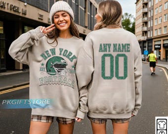 Moletom com gola redonda estilo vintage retrô dos anos 80 do New York Football, camiseta do New York Football, presentes para fãs do Jets Sunday Football