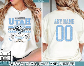 Personalisiertes Utah Mammut-Sweatshirt, Utah Mammoth Rundhalsausschnitt, Utah Hockey-Shirt, kundenspezifisches Hockey-Shirt, Hockey-Nummern-Shirt