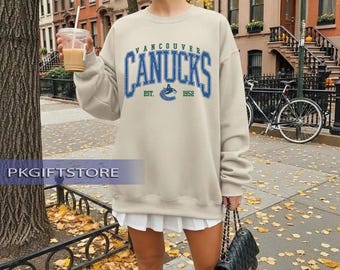 Felpa girocollo Vancouver Canucks, felpa vintage da hockey Vancouver, maglietta da hockey Vancouver, felpa con cappuccio da hockey Canucks