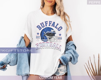 Koszulka Buffalo Football w stylu vintage Comfort Colors®, bluza z okrągłym dekoltem Buffalo Bill, bluza z kapturem Bill, bluza z kapturem Buffalo New York, koszulka z prezentem dla fana Buffalo