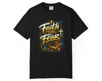Glaube über Angst christliches Kreuz T-Shirt | Bibel Vers Typografie