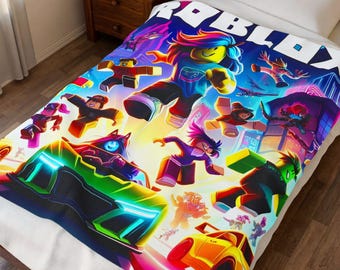 Roblox Characters Velveteen Plush Blanket | Neon Game Scene