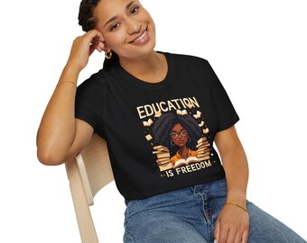 Education Is Freedom shirt | Black woman reader illustration T-Shirt