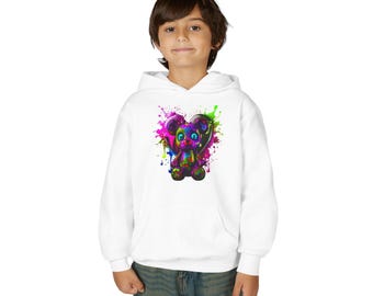 Colorful Elephant Youth Hooded Sweatshirt, Kids Hoodie, Rainbow, Children's