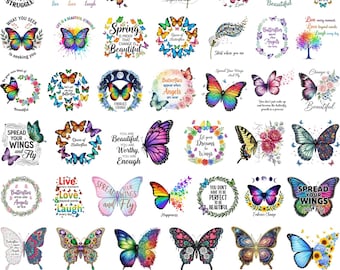 Motyl PNG, Pakiet motywacyjny PNG, Pozytywny cytat, Afirmacja PNG, Inspirujące cytaty, Wzory sublimacji, Cricut i sylwetka