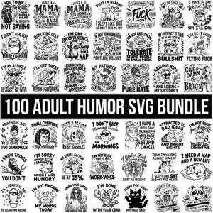 Adult Humor Svg Png Bundle, 100 Sweary Quotes Svg Bundle, Funny Sarcastic Svg, Sassy Skeleton Designs, Raccoon Cat Coffee Cricut Shirt Files