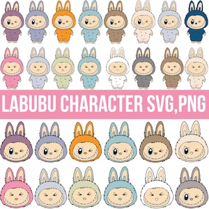 Labubu Designs Svg Png Bundle, Svg, Labubu Png Svg, fichier numérique vectoriel pour Cricut, Labubu découpé au laser, téléchargement immédiat, personnage Labubu