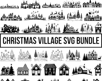 Christmas Villages Svg Bundle, Christmas Town Svg, Glowforge Svg, Christmas Houses Svg, Christmas Tree Svg, Christmas Svg, Files For Cricut