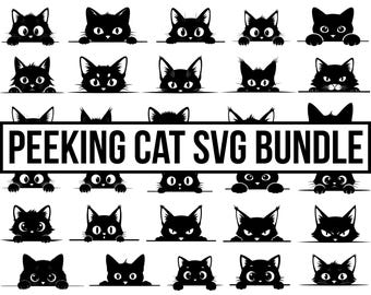 Peeking Cat Svg Bundle, Cute Cat Silhouette Svg, Funny Kitty Clipart, Pet Lover Cricut Files, Cat Head Svg, Peekaboo Cat, Silhouette