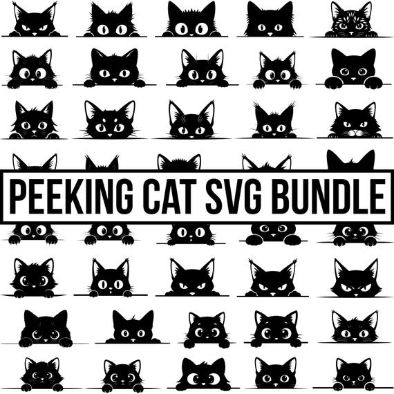 Peeking Cat Svg Bundle, Cute Cat Silhouette Svg, Funny Kitty Clipart, Pet Lover Cricut Files, Cat Head Svg, Peekaboo Cat, Silhouette