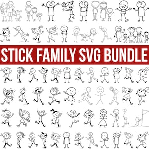 Pacchetto famiglia stilizzata in formato SVG, Personaggi stilizzati in formato PNG, Omini stilizzati in formato SVG, Adesivo famiglia, Data stilizzata in formato SVG, Clipart famiglia stilizzata, Per Cricut, Silhouette