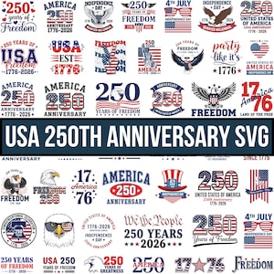 May include: A selection of designs commemorating the USA's 250th anniversary. The images feature eagles, flags, and text including "250 Years of Freedom" and "Independence Day".