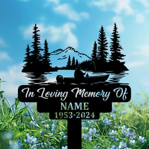 Personalized Fisherman Memorial Sign, Custom In Loving Memory Boat Fishermen Tribute, Metal Grave Marker Gift , Outdoor Remembrance Gift.