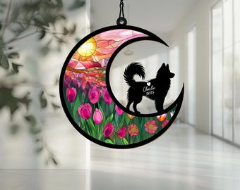 Anpassad solfångare i målat glas för husky, anpassad solfångare för husdjur i fönsterdekoration, personlig husky-present till hundägare och minnessak.