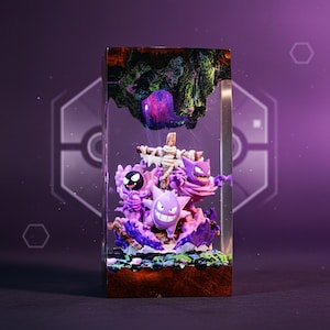 Ghost Evolution Resin Diorama Lamp, Custom Pok3mo.n Desk Decor, Unique Gamer Gift, Handmade Epoxy Art Night Light