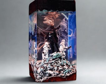Lámpara de resina de Darth Vader y Stormtrooper – Luz nocturna hecha a mano de Star Wars, decoración de ciencia ficción para habitaciones, lámpara artística de epoxi galáctica, regalo para fans de Star Wars
