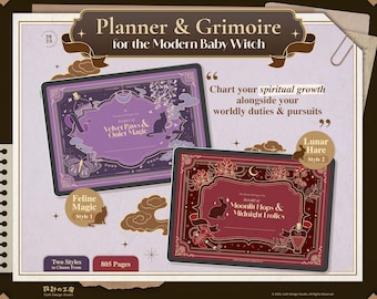 Planner & Grimoire for the Modern Baby Witch l Witchy Digital Planner l Mystical Memoir l Feline Magic l Lunar Hare l Undated Planner