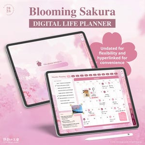 Blooming Sakura Digital Life Planner l Undated Digital Life Planner l Floral Planner