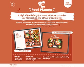 The Food Planner - Red Edition I Meal Planner I Meal Prep & Planning I Digital Planner I Grocery List I Recipe Book I Food Stickers