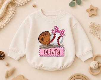 Spersonalizowany kombinezon dziecięcy Coquette Baseball, spersonalizowane body na mecz, dziewczęcy strój sportowy, uroczy strój do softballu, prezent na baby shower