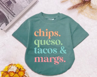 Chipsy, Queso, Tacos i Margs, kombinezon dla niemowląt, zabawny ubranko dla niemowląt, body dla niemowląt Cinco De Mayo, prezent na baby shower w stylu Taco, strój dla niemowląt Fiesta
