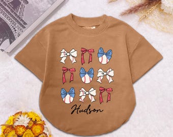 Kokardka do baseballu, kombinezon dla niemowląt, patriotyczny strój sportowy dla niemowląt, spersonalizowane body z imieniem, uroczy prezent na baby shower w stylu baseballowym dla malucha