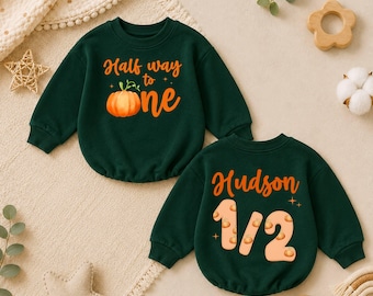 Spersonalizowany kombinezon urodzinowy dla niemowląt, spersonalizowane body w dynię, półurodzinowy kostium bąbelkowy, strój na jesienne wydarzenie, prezent na baby shower