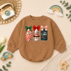 Julsodaburk babysparkdräkt, Coquette Rosette Diet Cola-body, Festlig pop-burk-bubbeldräkt, Juldryck för spädbarn, Babypresent