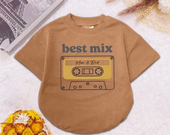 Najlepszy kombinezon dla niemowląt, body dla mamy i taty z kasetą, strój dla dziecka z muzyką retro, uroczy prezent dla noworodka, ubranka dla niemowląt z taśmą magnetofonową w stylu vintage