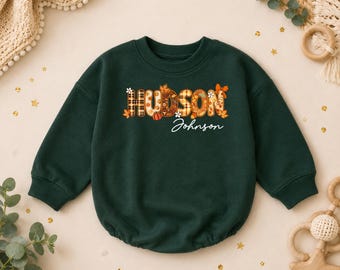 Spersonalizowany jesienny kombinezon niemowlęcy, bluza z imieniem na jesień, strój boho w leśną zieleń, prezent dla dziecka na Święto Dziękczynienia, przytulny kombinezon, koszulka z imieniem
