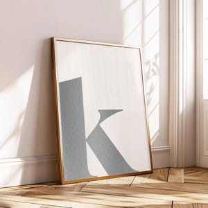 Letra K em prata - Arte de parede - Design de tipo moderno - Decoração de parede elegante - Tipo texturizado
