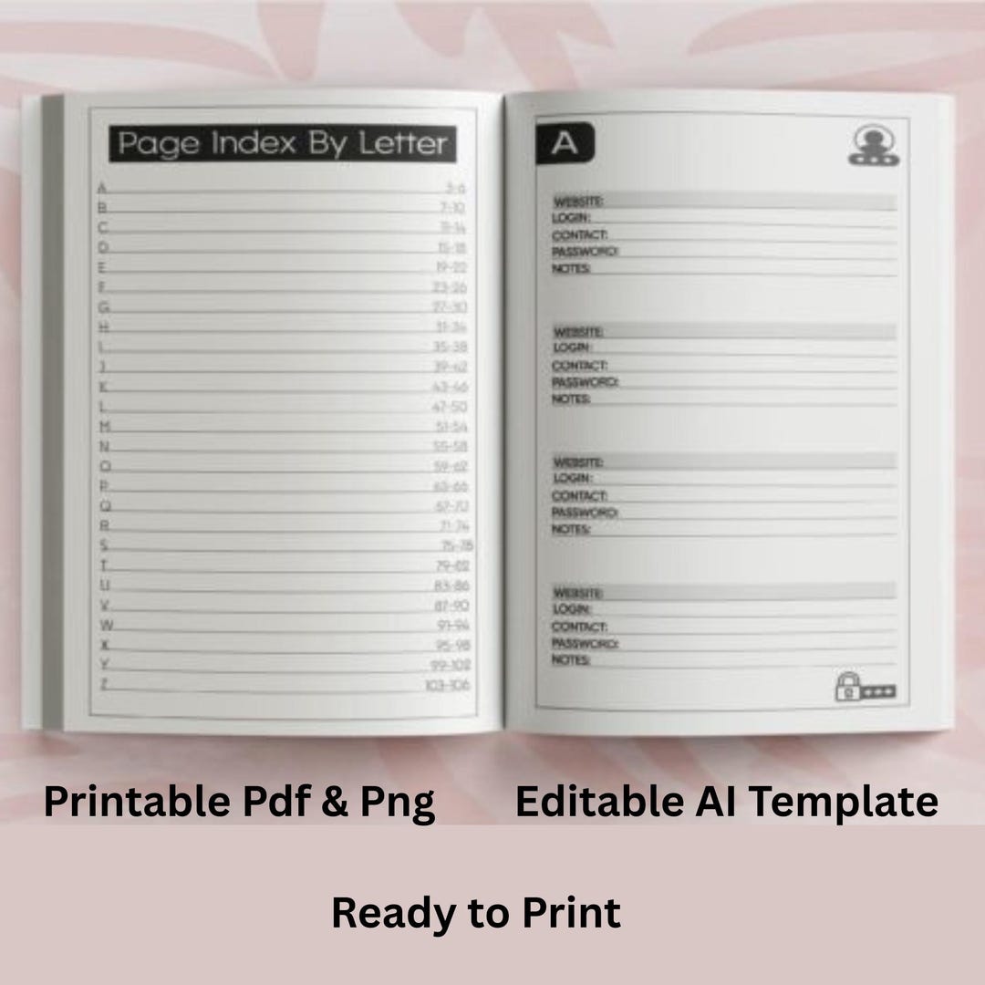 Password Log Book Template Printable Password Tracker Digital Password ...