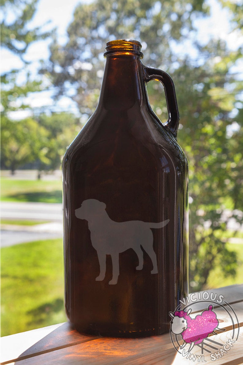 Labrador Retriever Silhouette 64 Oz Etched Glass Beer Growler Etsy Canada