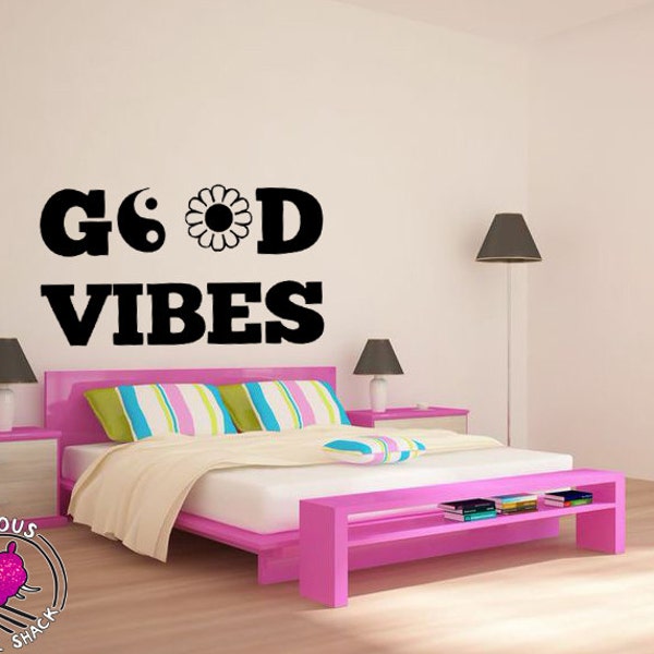 Good Vibes Peace Sign and Daisy Quote Vinyl Wall Decal Stickers (Multiple Colors Available) Romance Infinity Dreamer Love Always Car MacBook