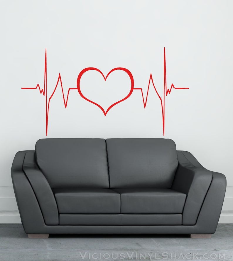Heartbeat Heart Cutout Vinyl Wall Decal Stickers multiple Etsy