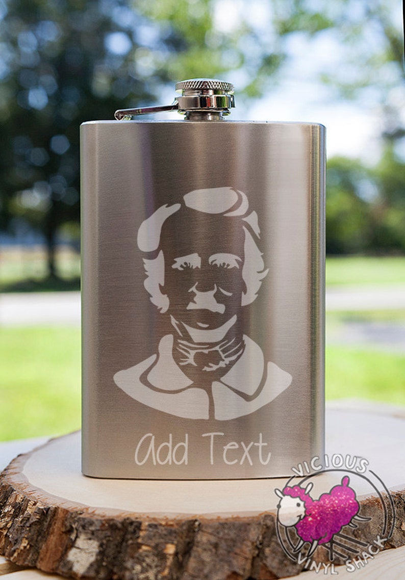 Edgar Allan Poe Silhouette 8oz Etched Metal Flask With Etsy