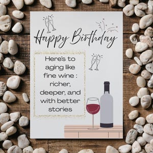Cartão de aniversário divertido e elegante para amantes de vinho | Para imprimir
