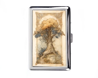 Ancient Tree with Celtic Ornament Cigarette Case Vintage Metal Box Wallet