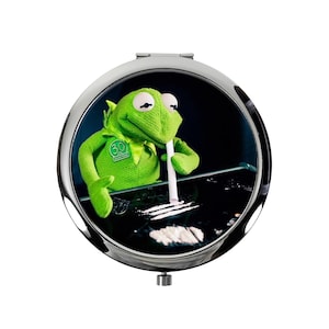 Kermit Grodan Rund Sminkspegel Eller Medicinask, Liten Och Utsökt Gåva, Kompakt Spegel, Förvaringsask, Pillerfodral, Pillerhållare