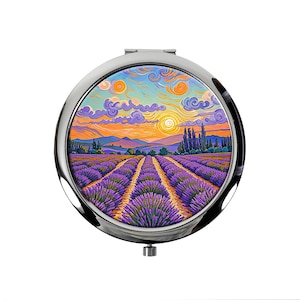Espejo de maquillaje con imagen de verano Art Nouveau de Provenza, espejo redondo pequeño de bolsillo de mano, espejo portátil