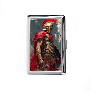 Vintage Metal Cigarette Case Art Nouveau Style Ancient Roman Male Warrior Metal Wallet Storage Box