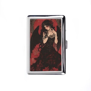 goth cigarette case Memento Mori Business Card ID Holder Wallet Skeleton Skull Dark Art Death Dying Gothic D1 Silver Metal Cigarette