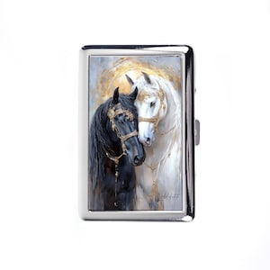 Vintage Metal Cigarette Case Gold Decorated Horse Metal Wallet Storage Box