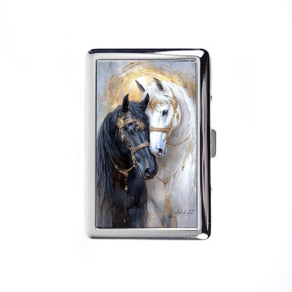 horse cigarette case Vintage Metal Cigarette Case Gold Decorated Horse Metal Wallet Storage Box
