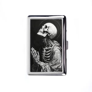 Vintage Metal Cigarette Case Art Nouveau Style Praying Skull Metal Wallet Organizer